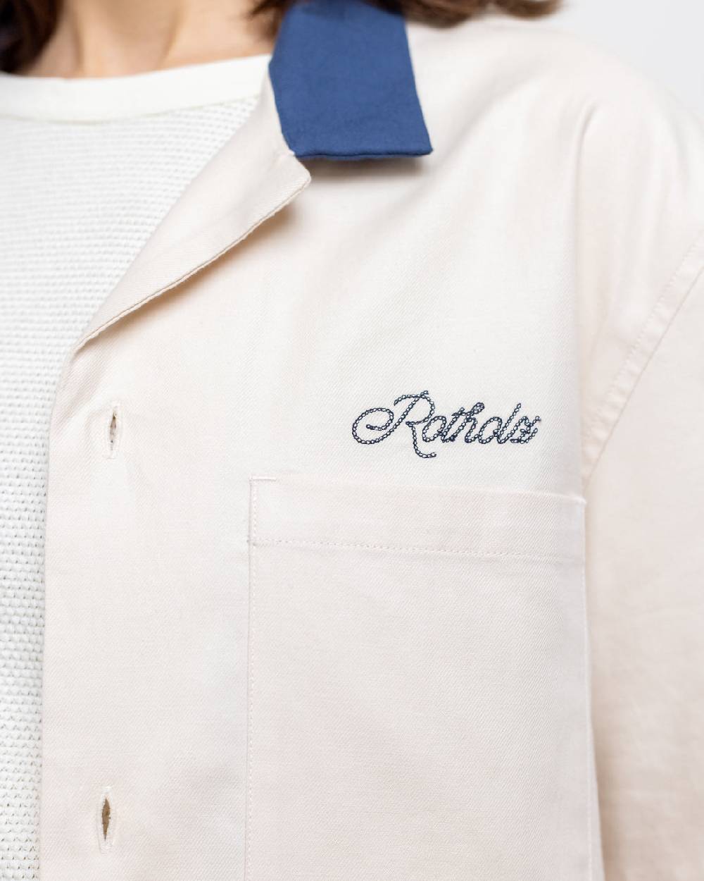 Rotholz Bowling Hemd mit Kontrastkragen Off-White Nur für heute