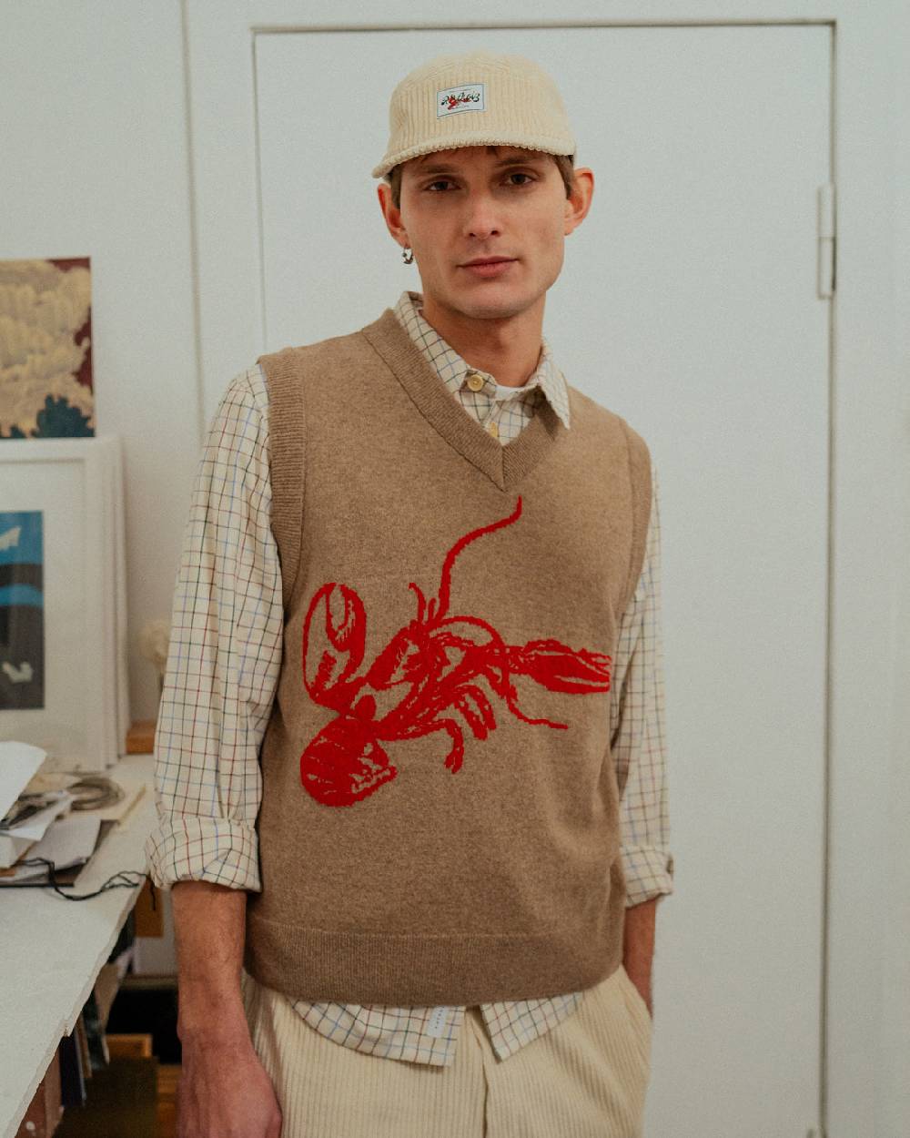 Rotholz Lobster Strick Weste Recycelte Wolle - Braun Kostenloser Versand international