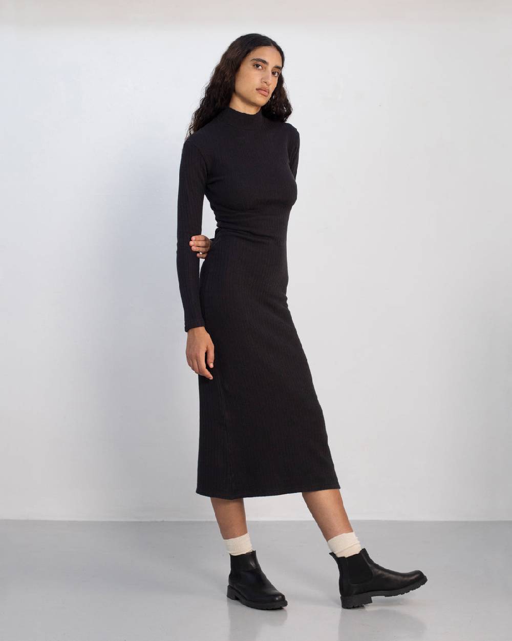 Rotholz Geripptes Kleid Bio Baumwolle - Schwarz zollfrei
