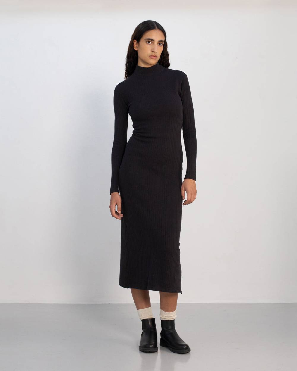 Rotholz Geripptes Kleid Bio Baumwolle - Schwarz zollfrei