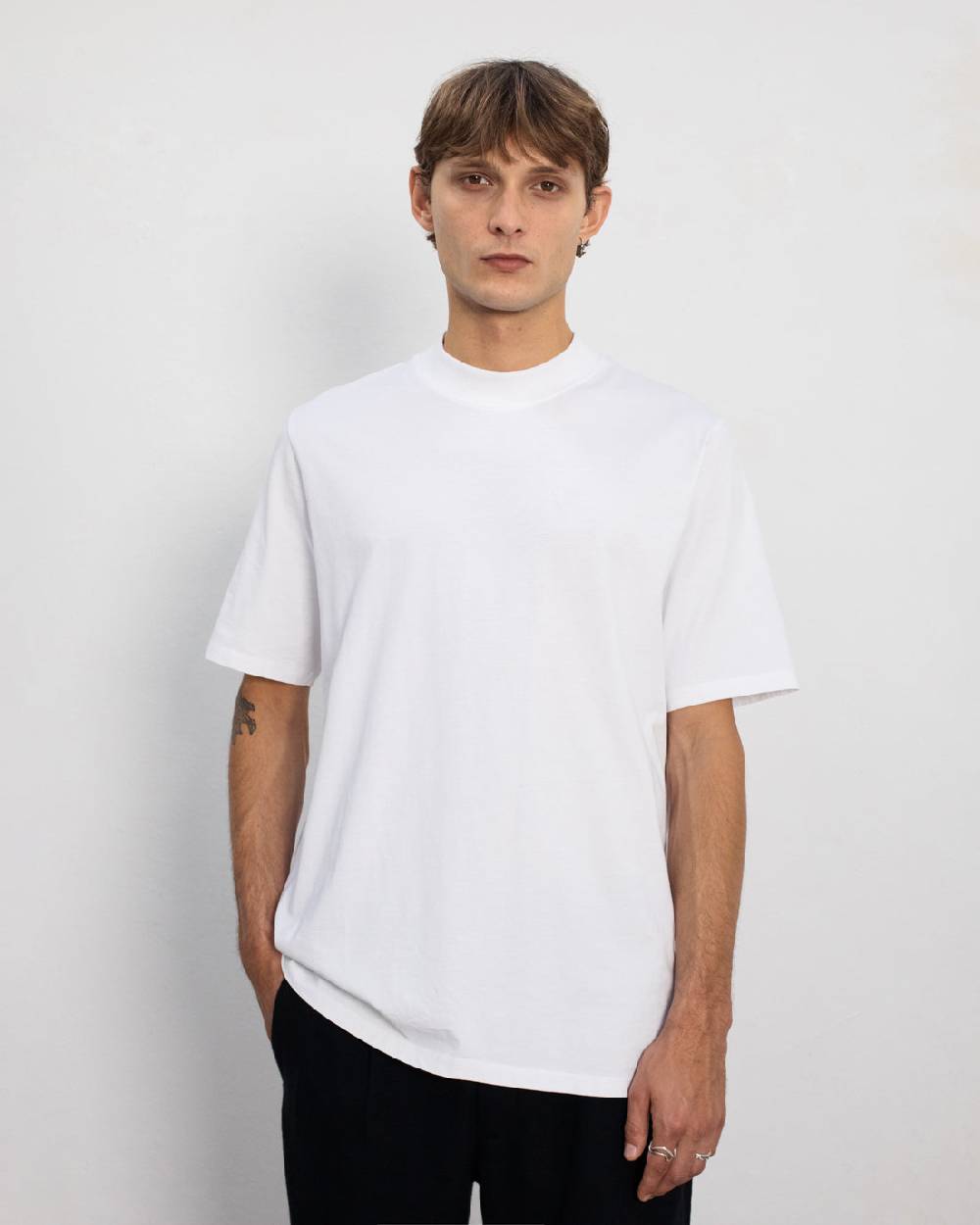 Rotholz Basic T-Shirt mit breitem Kragen Bio Baumwolle - Weiß Weihnachtsangebot