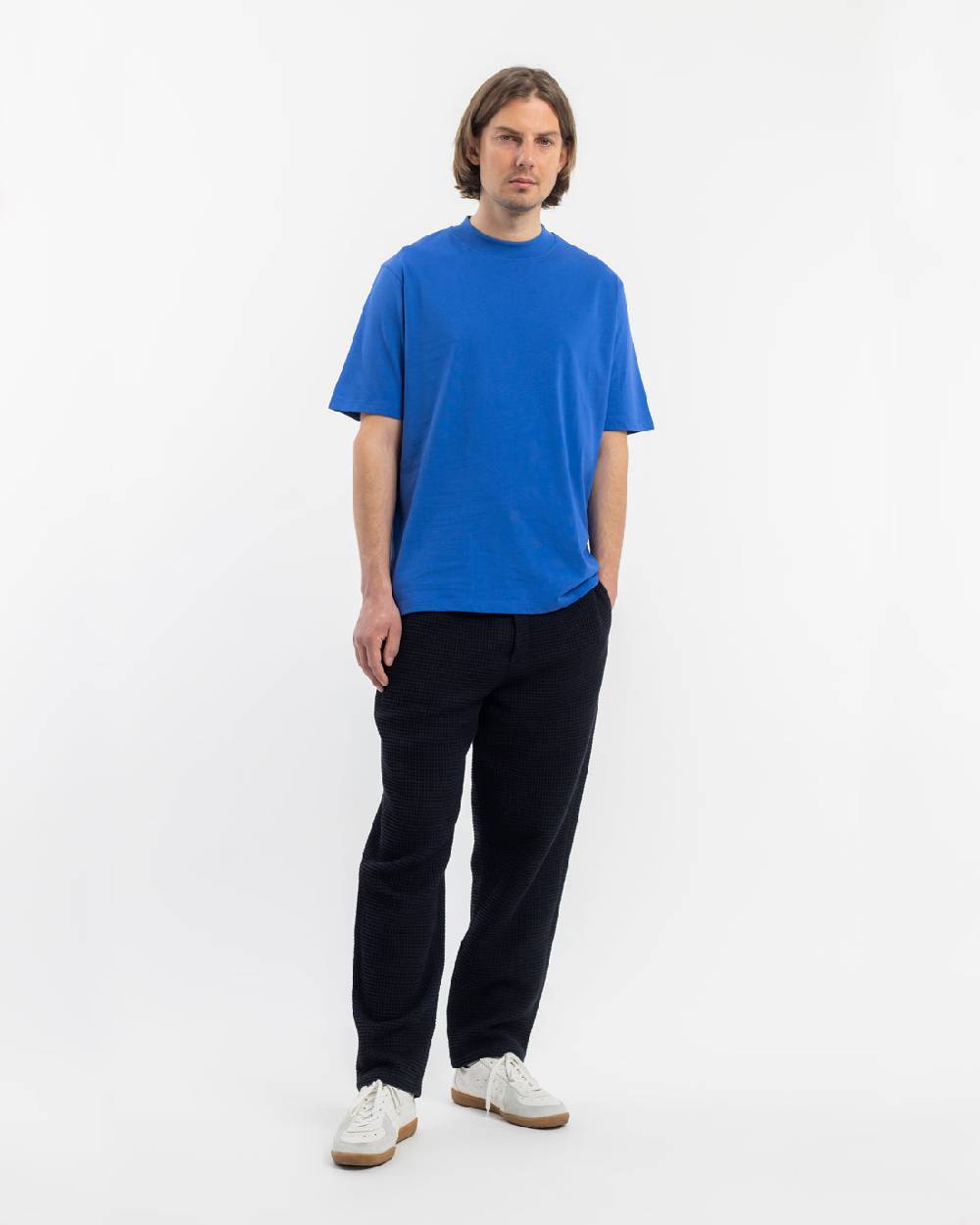 Rotholz T-Shirt mit breitem Kragen Bio Baumwolle - Blau Neueste Mode