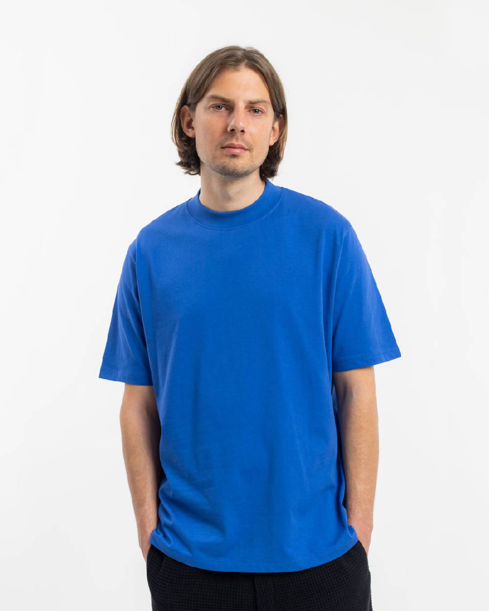 Rotholz T-Shirt mit breitem Kragen Bio Baumwolle - Blau Neueste Mode