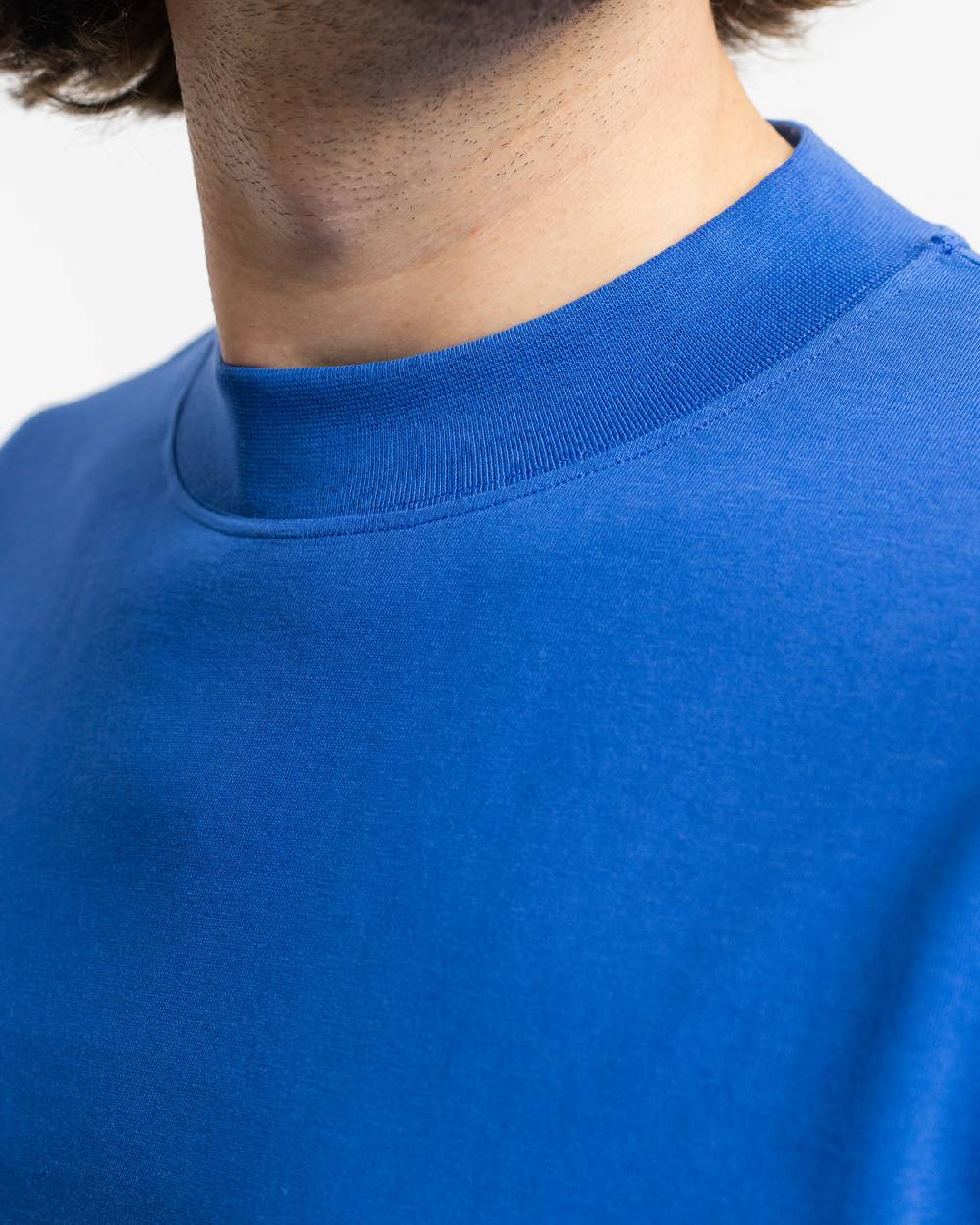 Rotholz T-Shirt mit breitem Kragen Bio Baumwolle - Blau Neueste Mode