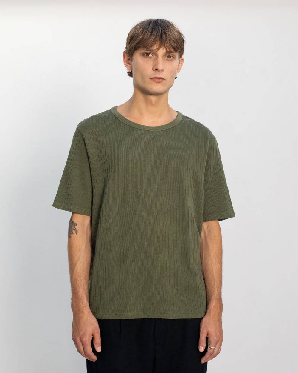 Rotholz Schweres Geripptes T-Shirt Bio Baumwolle - Grün Exklusive Angebote