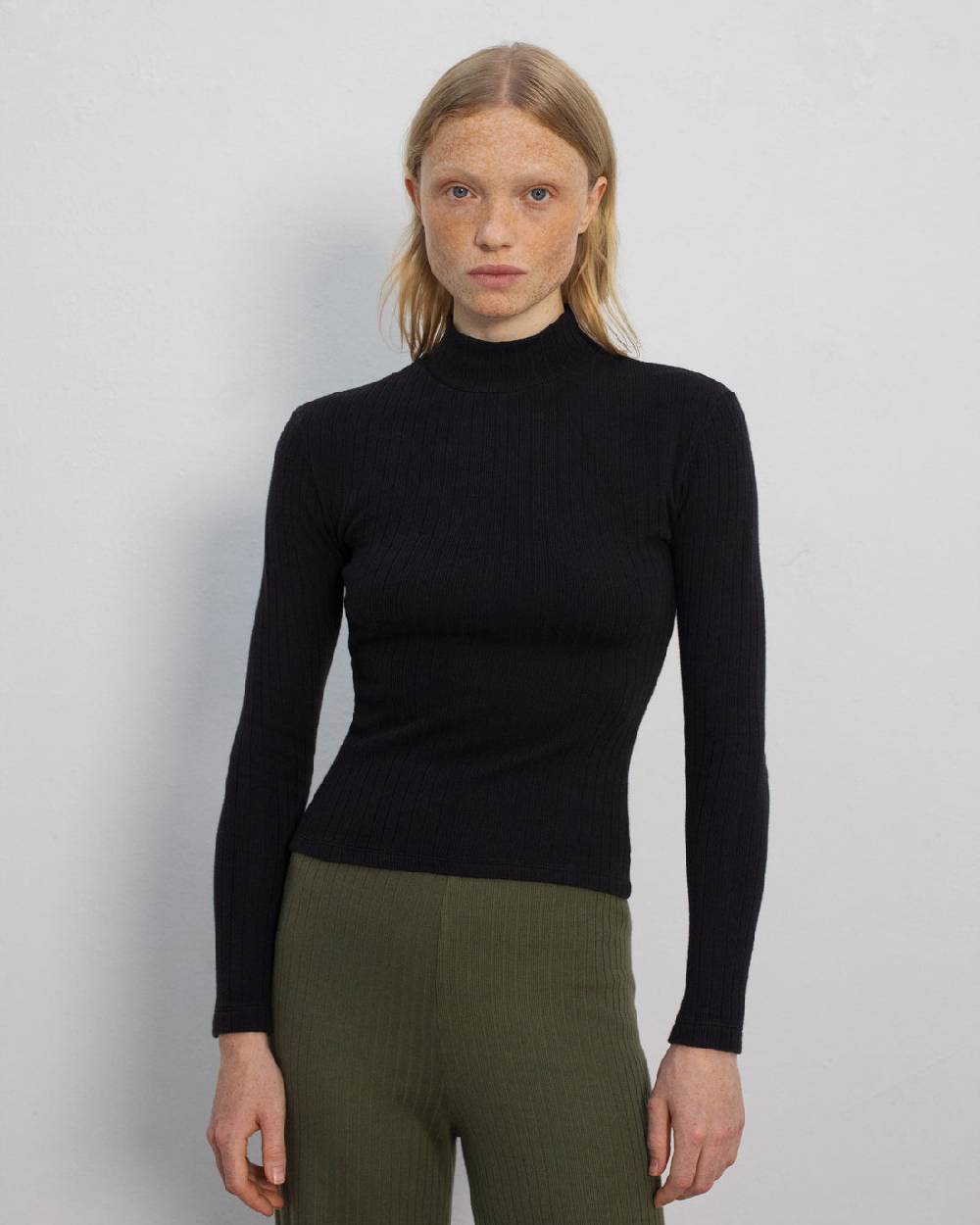 Rotholz Schweres Mockneck Longsleeve Bio Baumwolle - Schwarz Super Sparpreis