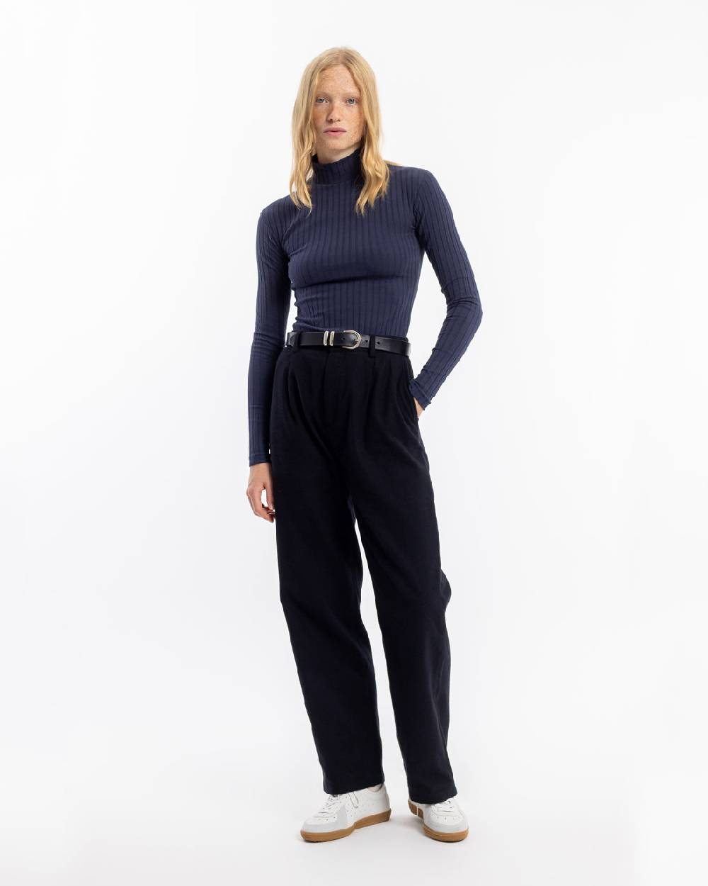 Rotholz Geripptes Longsleeve Bio Baumwolle - Dunkelblau Sonderangebot der Fabrik