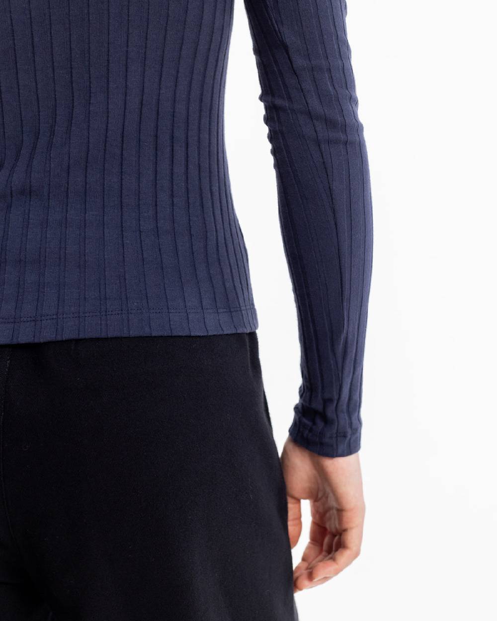 Rotholz Geripptes Longsleeve Bio Baumwolle - Dunkelblau Sonderangebot der Fabrik