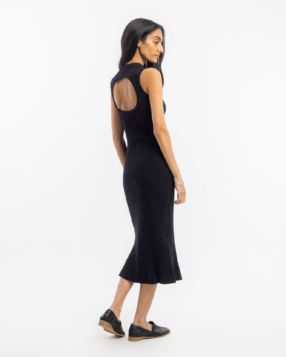 Rotholz Geripptes Kleid Bio Baumwolle - Schwarz Discount Store für neue Produkte