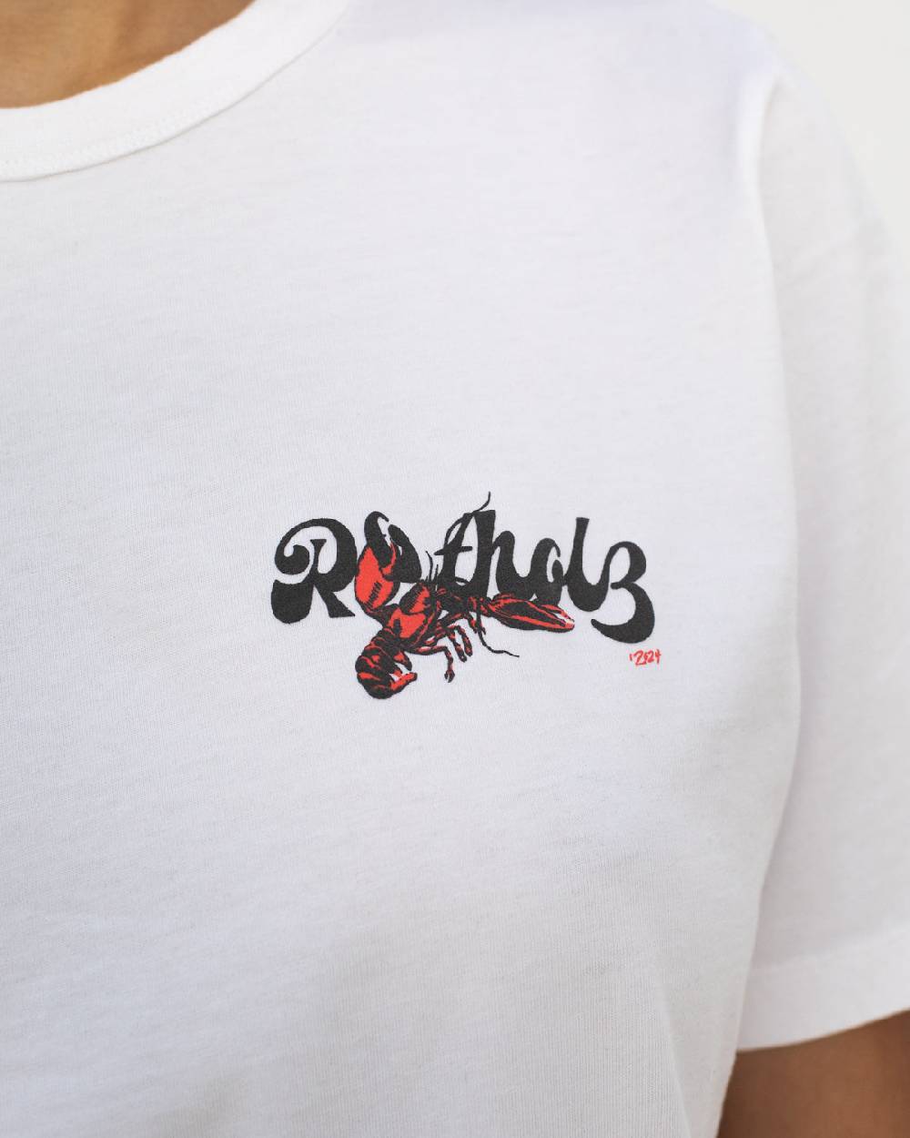 Rotholz Lobster Logo T-Shirt Bio Baumwolle - Weiß Verkauf