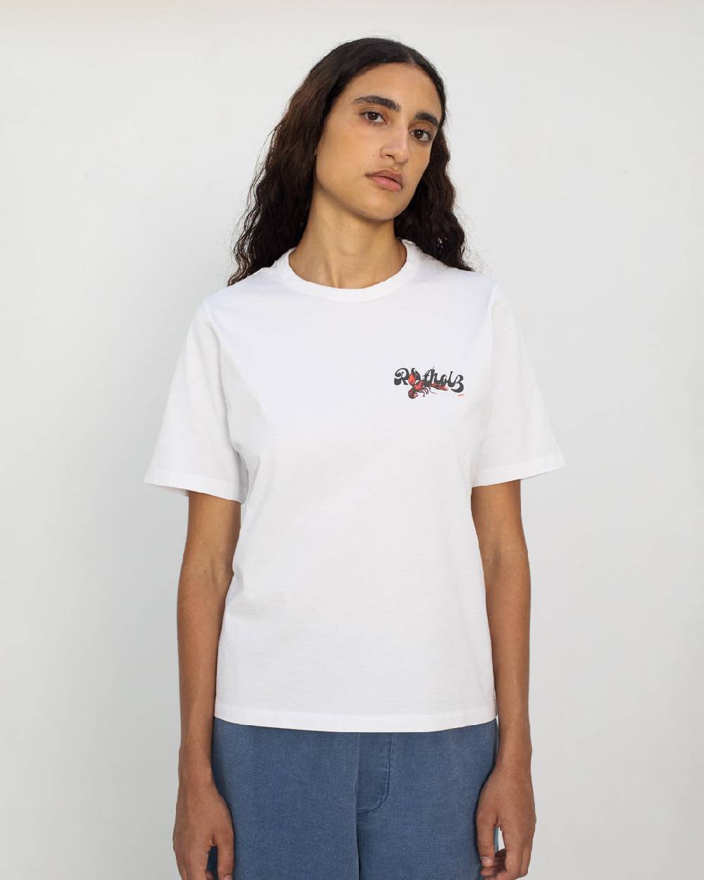 Rotholz Lobster Logo T-Shirt Bio Baumwolle - Weiß Verkauf