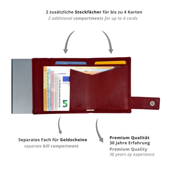 SecWal Kartenetui mit Münzfach Druckknopf Geldbörse aus Leder Kauf eins, bekomm eins gratis