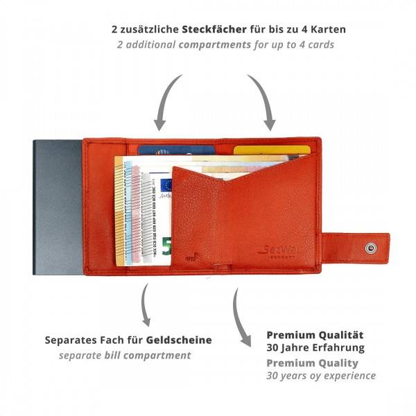 SecWal Kartenetui mit Münzfach Druckknopf Geldbörse aus Leder Riesige Ersparnisse