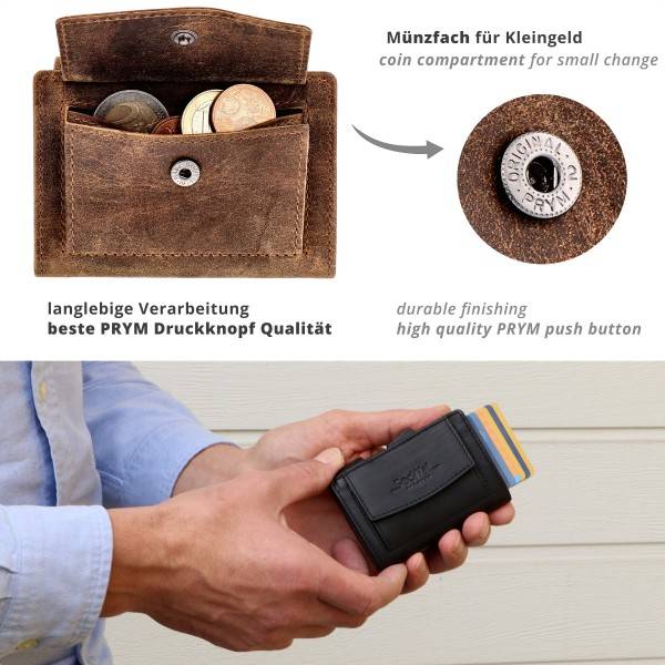 SecWal Kartenetui mit Münzfach Druckknopf Geldbörse geprägt aus Leder Kostenloser Versand international