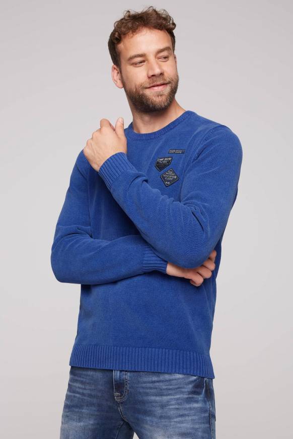 Soccx Chenille-Pullover Stone Washed mit Patches strong blue 50% Rabatt mit kostenlosem Versand