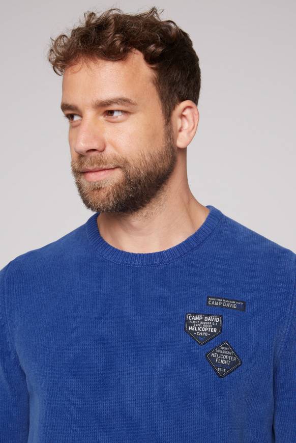 Soccx Chenille-Pullover Stone Washed mit Patches strong blue 50% Rabatt mit kostenlosem Versand