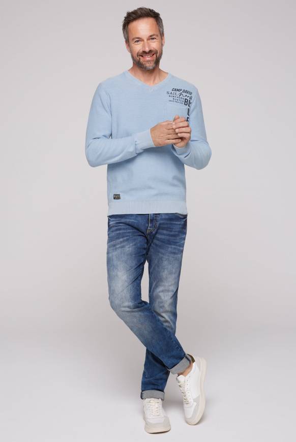 Soccx Pullover Linksstrick mit Used Look summer blue Black Friday Preise