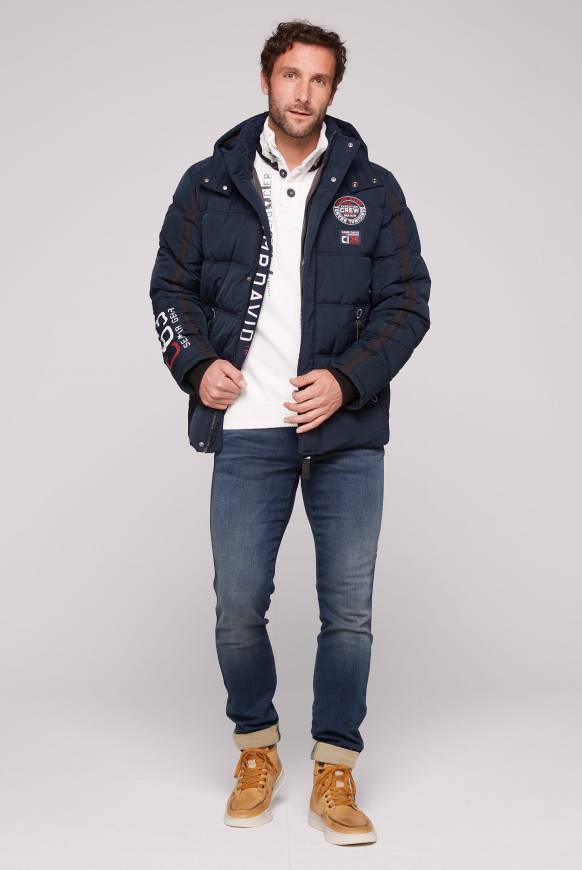 Soccx Lange Steppjacke mit Kapuze und Rücken-Artwork blue navy Outlet