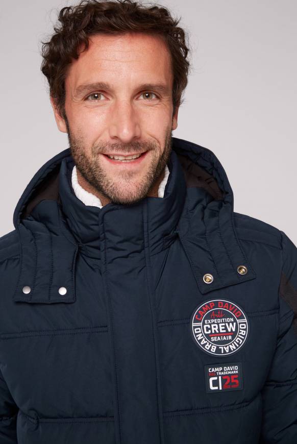 Soccx Lange Steppjacke mit Kapuze und Rücken-Artwork blue navy Outlet