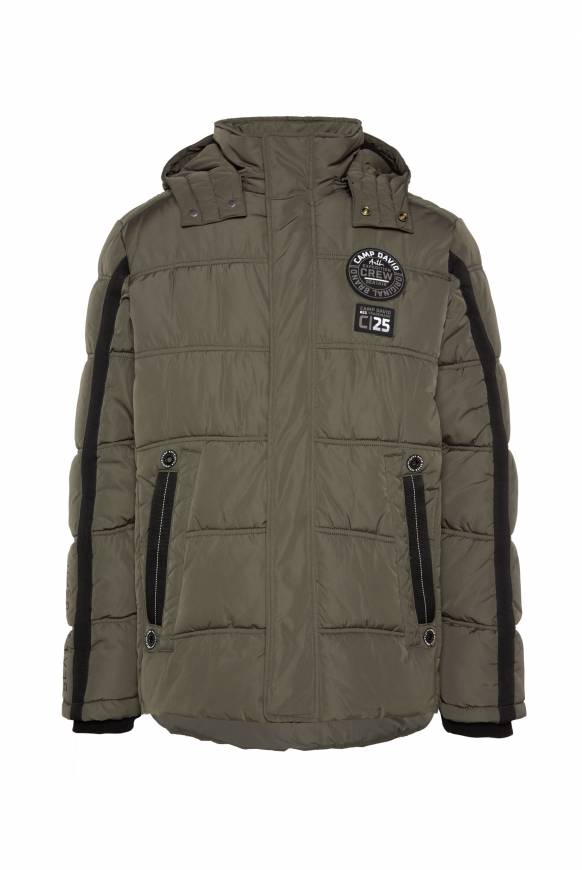Soccx Lange Steppjacke mit Kapuze und Rücken-Artwork medium khaki Auslauf