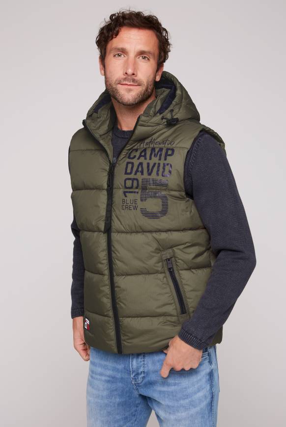 Soccx Steppweste mit Kapuze und Rücken-Print medium khaki Verkauf