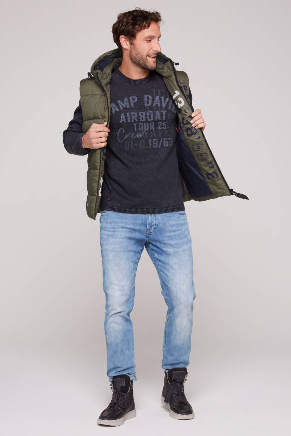 Soccx Steppweste mit Kapuze und Rücken-Print medium khaki Verkauf