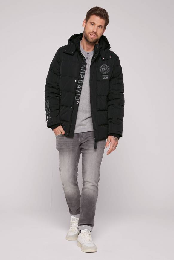 Soccx Lange Steppjacke mit Kapuze und Rücken-Artwork black Angebote