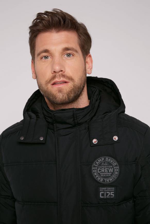 Soccx Lange Steppjacke mit Kapuze und Rücken-Artwork black Angebote