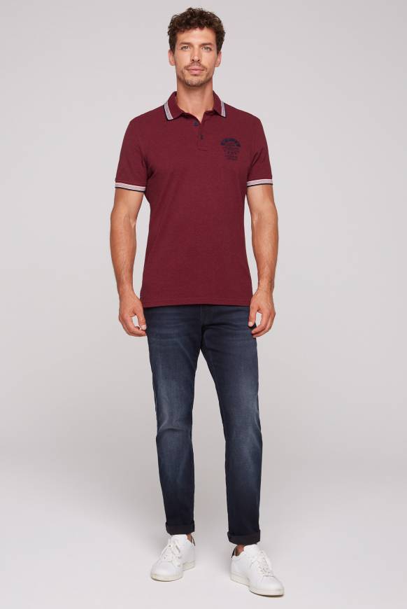 Soccx Meliertes Poloshirt mit Two-Tone-Details burgundy melange Begrenztes Angebot