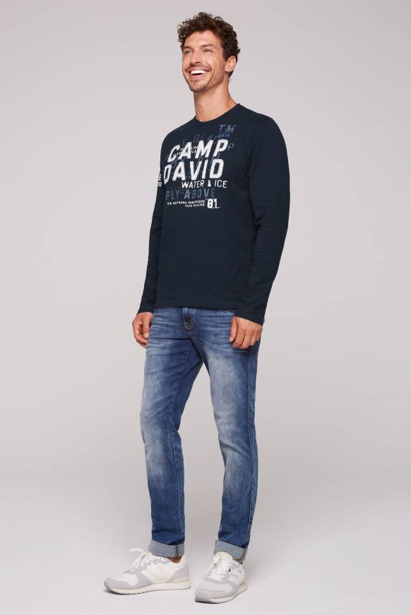 Soccx Langarmshirt mit Label-Applikationen blue navy Neueste Mode
