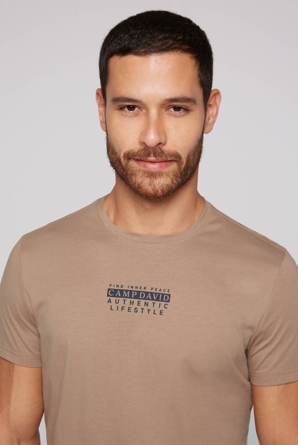 Soccx T-Shirt Rundhals mit Logo Print tan Blitzangebot