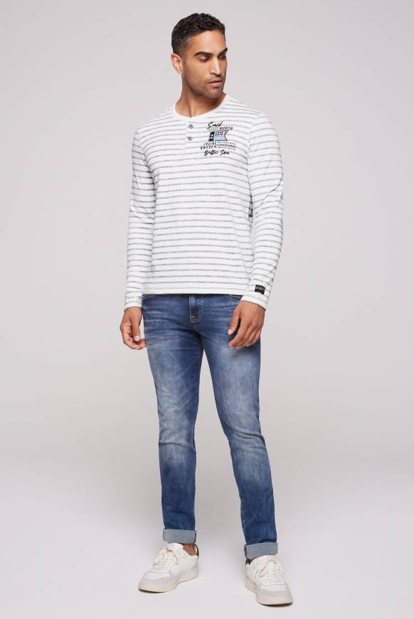 Soccx Gestreiftes Henley-Shirt mit Artwork opticwhite Riesige Ersparnisse