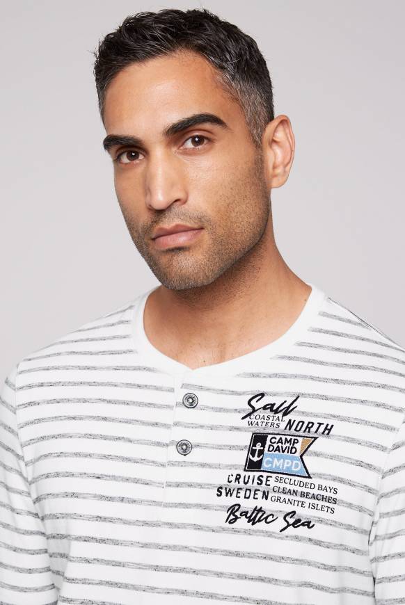 Soccx Gestreiftes Henley-Shirt mit Artwork opticwhite Riesige Ersparnisse
