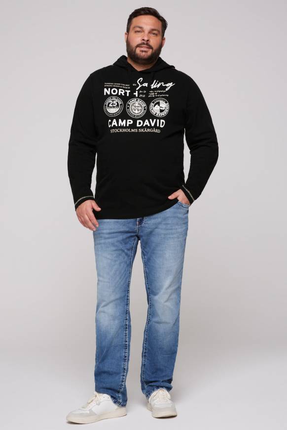 Soccx Langarmshirt mit Kapuze und Print black VIP-Rabatte