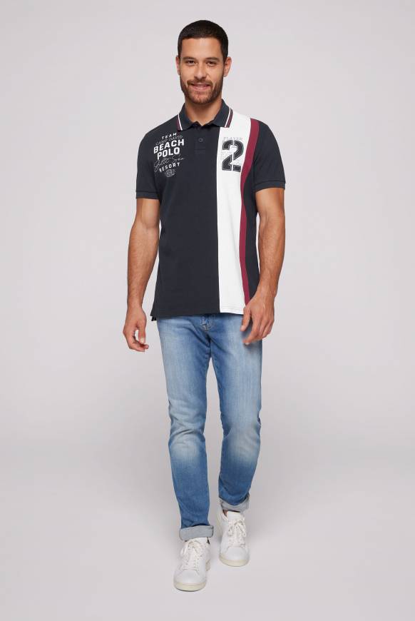 Soccx Pikee-Polo mit Color-Blocking und Artwork blue navy Kostenlose Rückgabe
