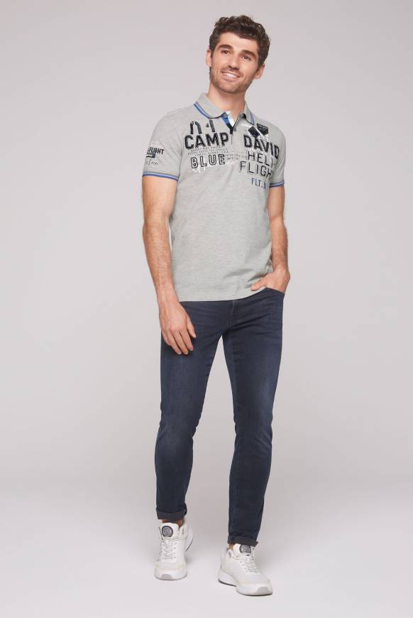 Soccx Pikee-Polo mit Label-Applikationen granite melange Sonderangebot der Fabrik