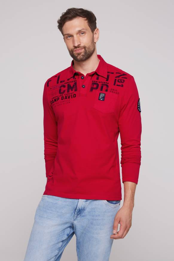Soccx Longsleeve mit Polokragen und Artworks flight red Nur noch ein Tag übrig