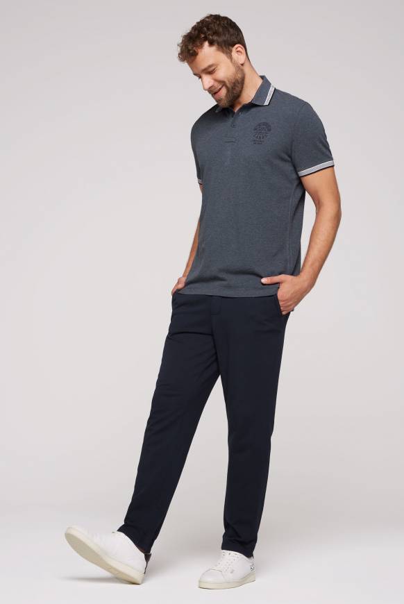 Soccx Meliertes Poloshirt mit Two-Tone-Details blue navy melange Riesige Rabatte