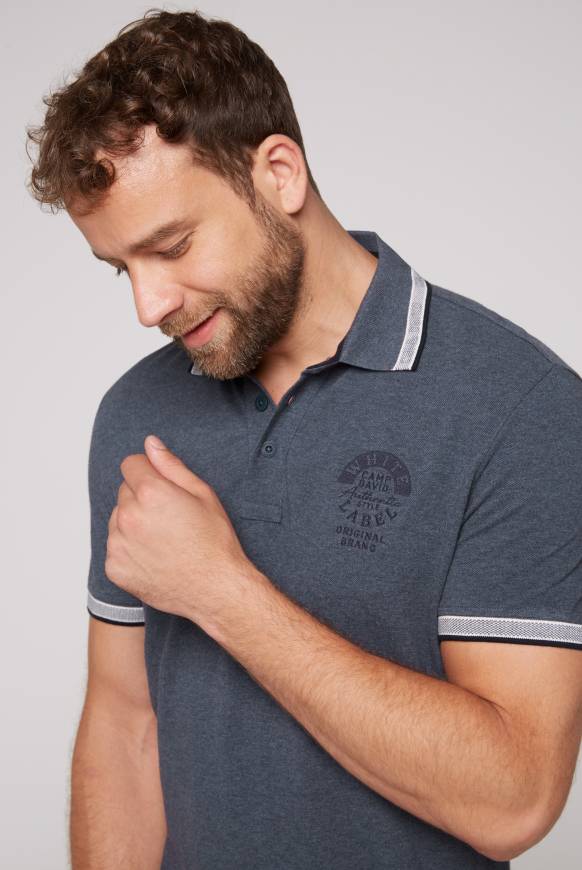 Soccx Meliertes Poloshirt mit Two-Tone-Details blue navy melange Riesige Rabatte