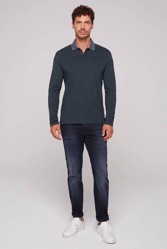 Soccx Langarmpolo mit feinem Streifen-Dessin blue navy Clearance-Verkauf