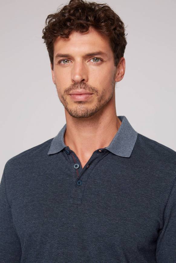 Soccx Langarmpolo mit feinem Streifen-Dessin blue navy Clearance-Verkauf