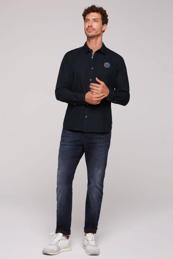 Soccx Langarmhemd mit Strukturstreifen blue navy Black Friday Preise