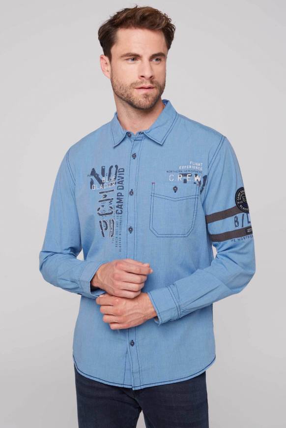 Soccx Fil à Fil Langarmhemd mit Label-Applikationen strong blue Im Verkauf