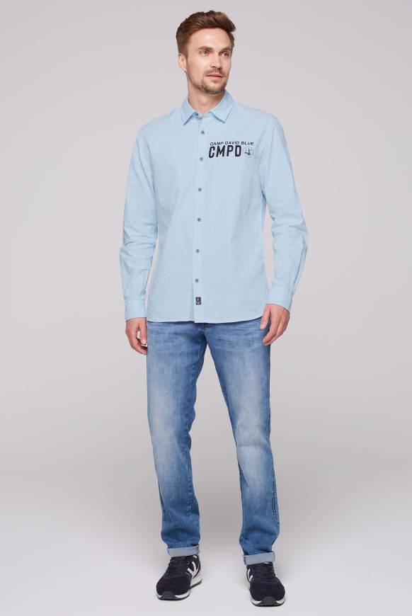 Soccx Oxford-Langarmhemd mit Logo-Stickereien summer blue Auslauf