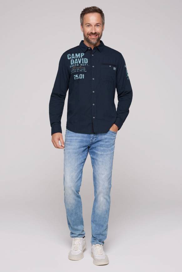 Soccx Langarmhemd mit Logo-Stickereien blue navy Verkauf