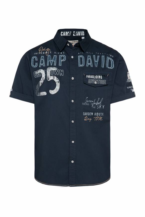 Soccx Kurzarmhemd mit Logo-Applikationen blue navy Fabrik Onlineshop