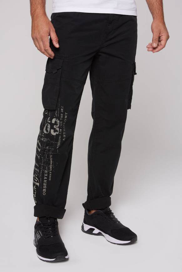 Soccx Leichte Cargohose mit Label Prints black Vatertagsangebot