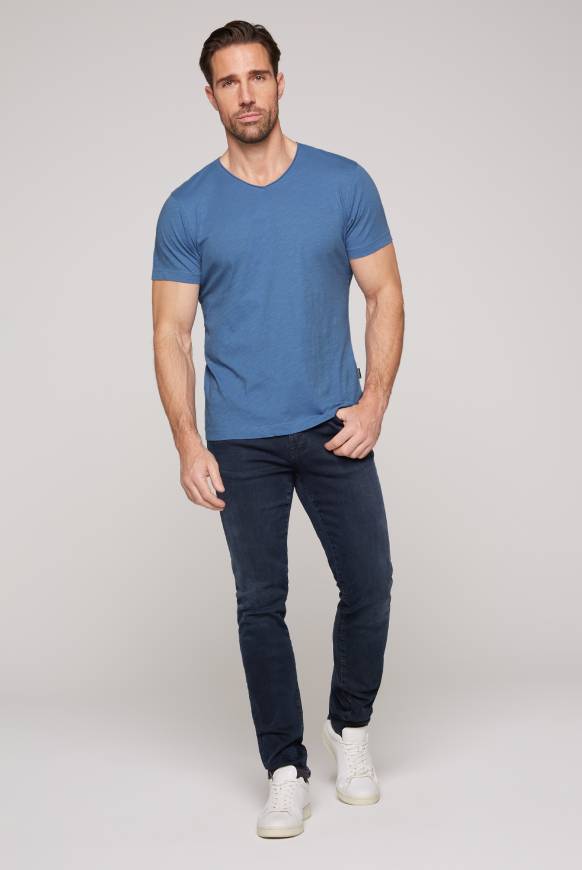 Soccx Basic T-Shirt V-Neck mit Used-Kante sky blue Clearance-Verkauf
