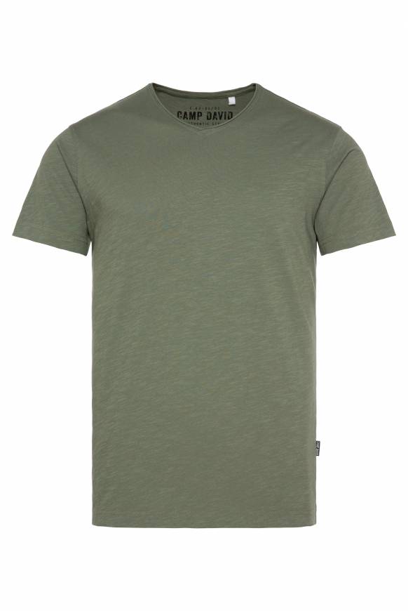 Soccx Basic T-Shirt V-Neck mit Used-Kante green olive Speichern exportieren