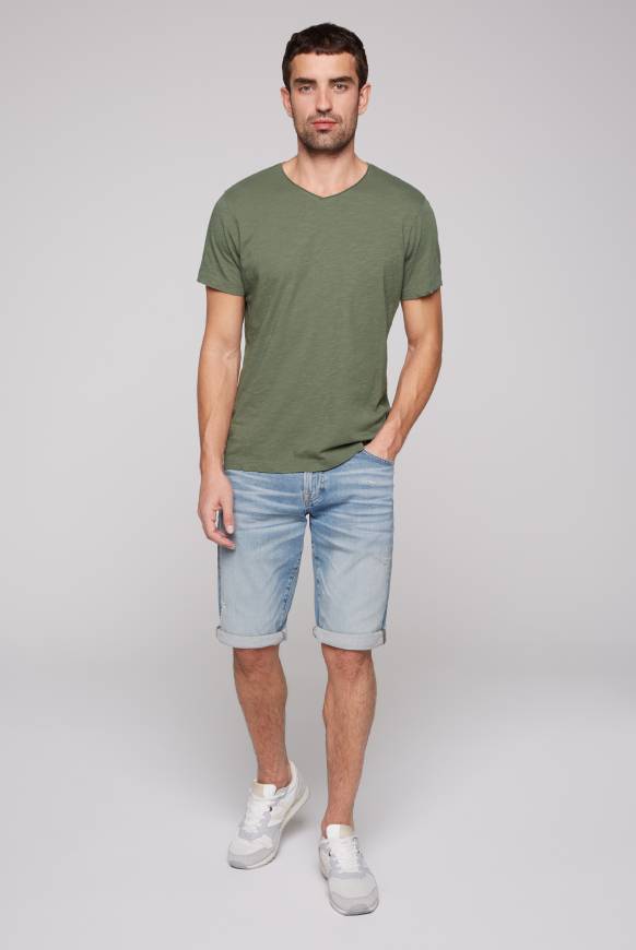 Soccx Basic T-Shirt V-Neck mit Used-Kante green olive Speichern exportieren